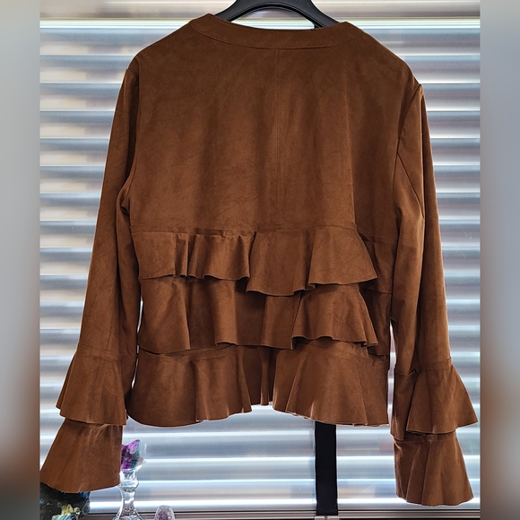 INC international concepts ruffle fuax suede western zip jacket - Picture 5 of 8